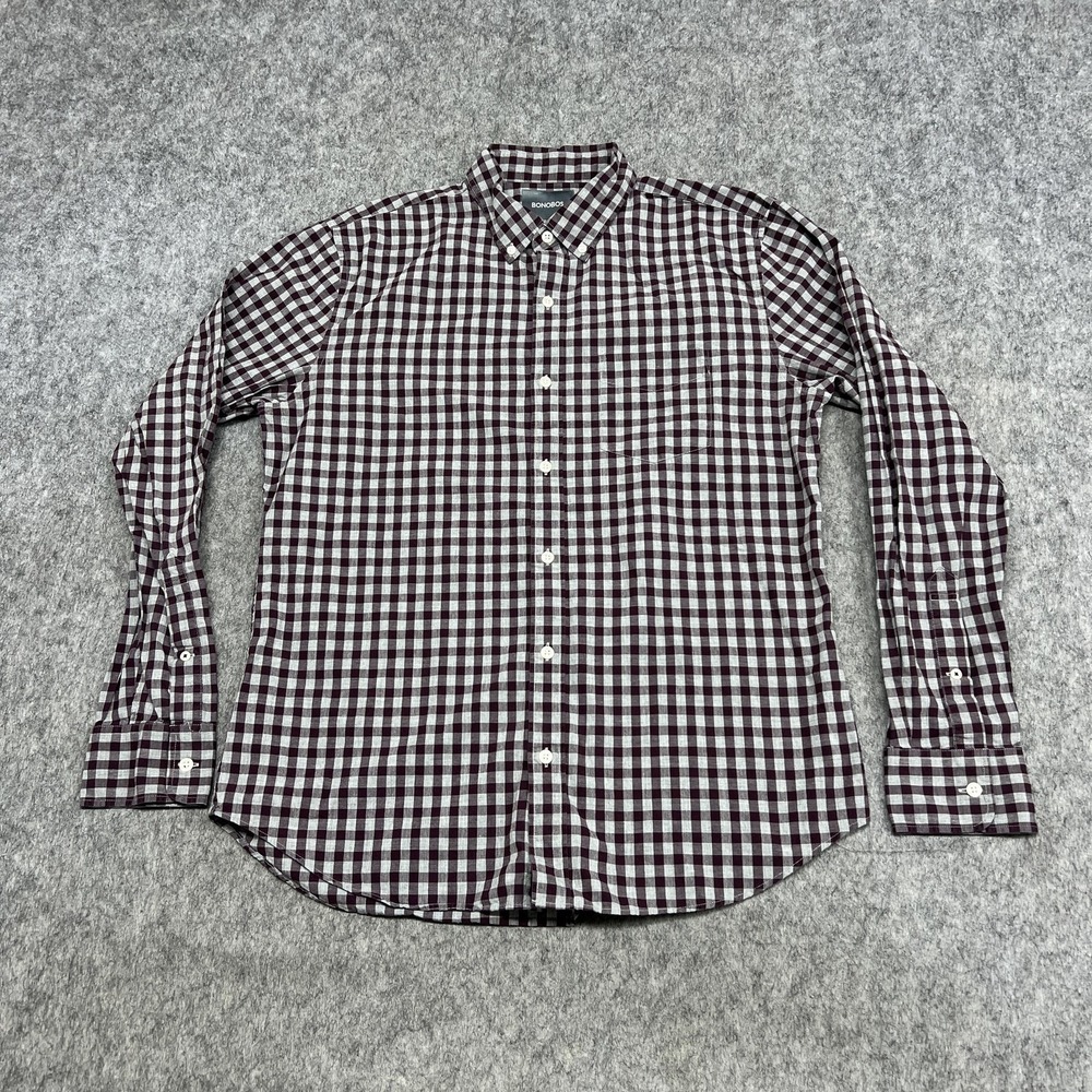 Bonobos Shirt Mens L Purple Gray Check Slim Fit Long Sleeve Button Down Preppy